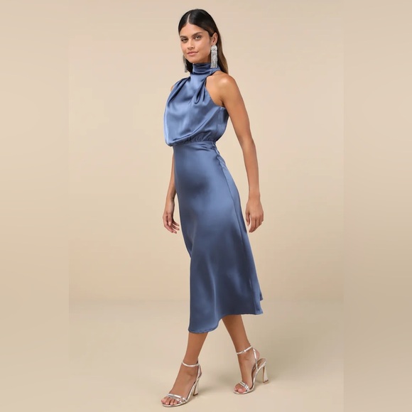 LULUS Distinctive Charm Satin Asymmetrical Midi Dress ❤️NWT❤️IN STORES❤️ - Picture 3 of 4